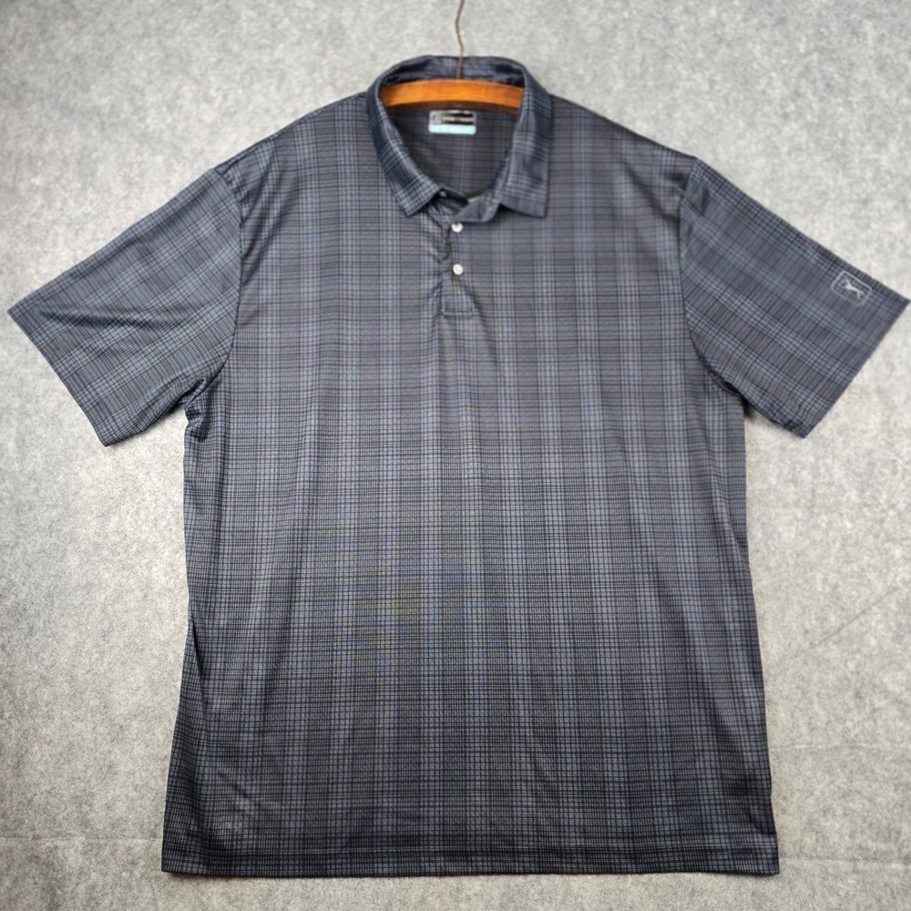 PGA Tour Mens XXL Golf Polo Shirt Black Grey Plaid Short Sleeve Performance Top
